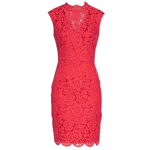 Vince Camuto Open Back Lace Sheath Dress Cap Sleeve in Coral 12 - Picture 1 of 7